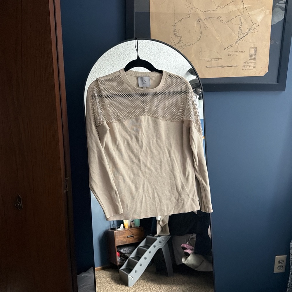 Zoe + Liv Cream Sweater with Mesh Detail